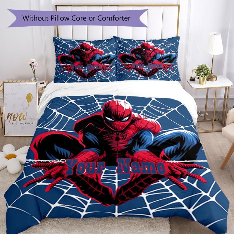 3pcs Custom Name Spider Man Bedding Set Duvet Cover Closure Includes 1 Duvet Cover & 2 Pillowcases, Soft and Comfortable for All Seasons.