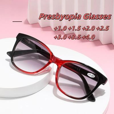 Kadınlar İçin Moda Trendi Gradyan Renkli Presbiyopi Gözlüğü Retro Büyük Çerçeveli Yüksek Çözünürlüklü Kedi Gözü Mavi Işık Engelleyici Gözlükler