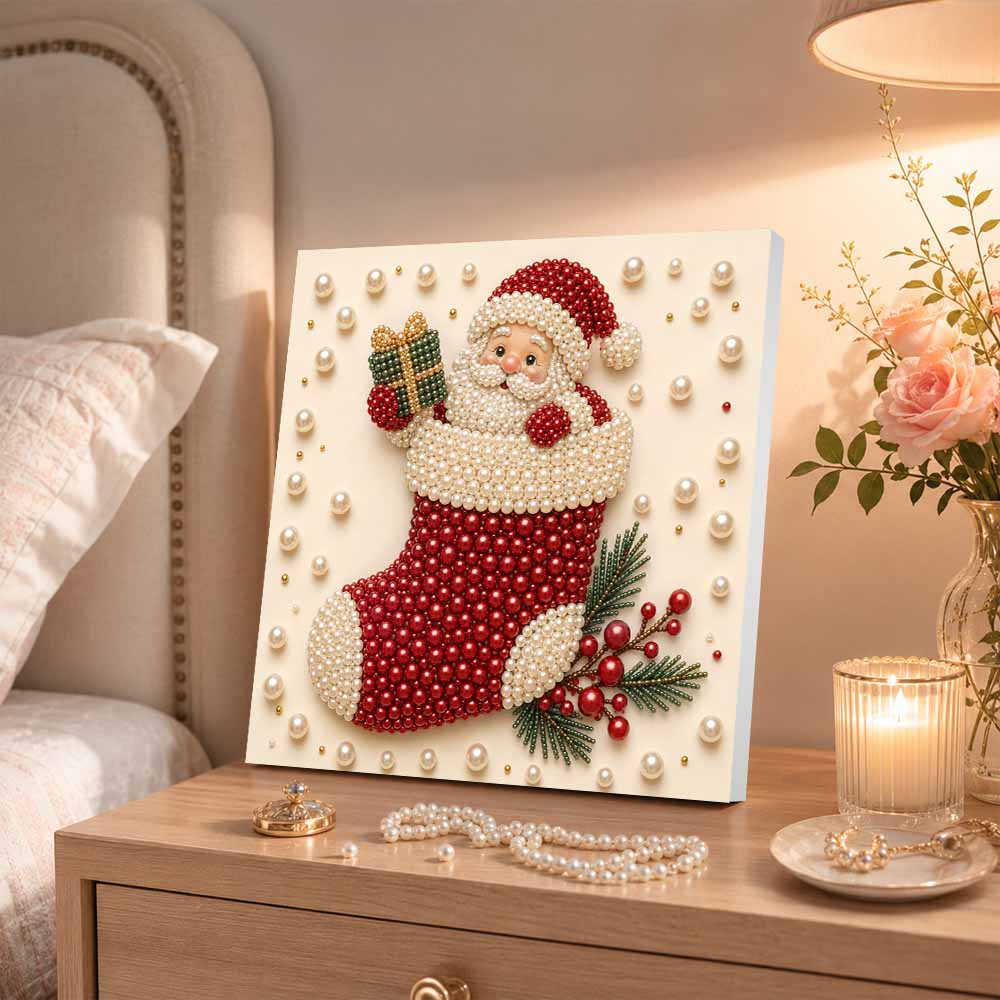 Pearl painting Christmas Santa Claus stocking art kit handmade DIY holiday home decor wall art painting