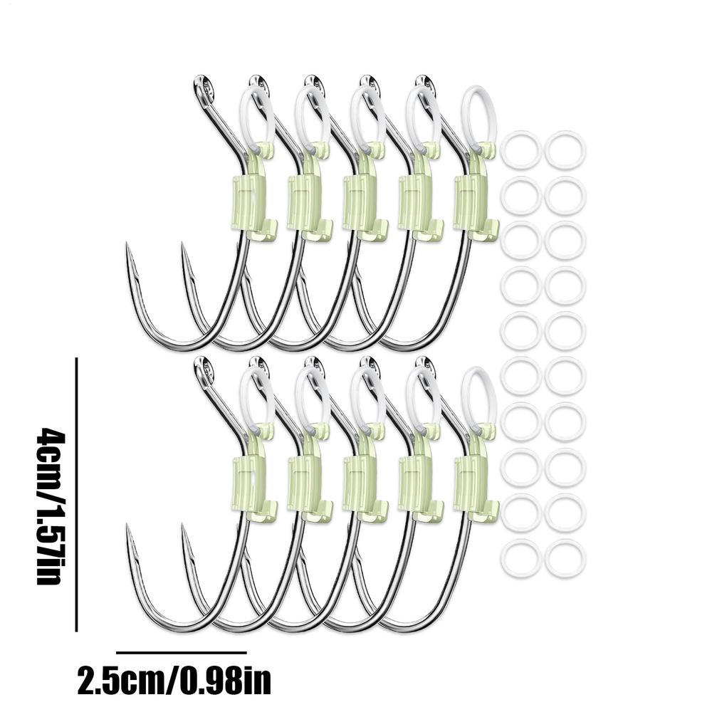 10pcs Shrimp Walker Luminous Bait Holder Carbon Steel Fishing Hooks Barbed Bait holder With Hole For Catfish Bream Trout Bass