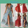 Rochie Maxi elegantă de vară pentru femei, stil wrap, boho, cu imprimeu floral, cu mânecă scurtă, pentru vacanțe