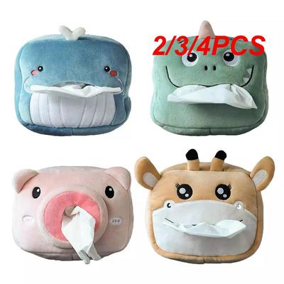 2/3/4 stk Søt Tegneserie Bil Tissueboks Plysj Serviett Holder Universal Auto Hjem Rom Papir Etui Dyredekorasjon Brakett