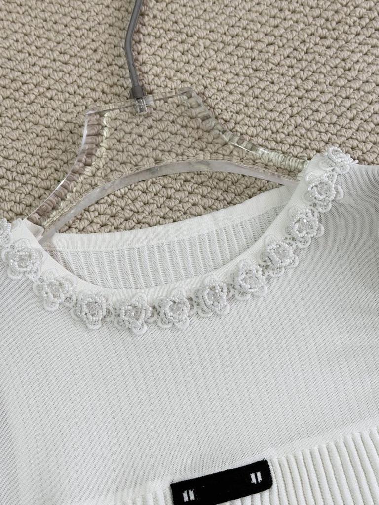 MIU Style 2026 Summer Diamond Flower Needlepoint Pullover Dress - Short Sleeve, Round Neck, High Quality
