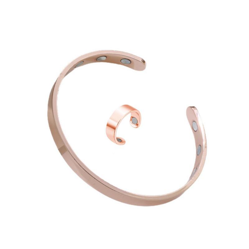 Rose Gold Magnetic Therapy Couple Bangles - Open Smooth Design for Men & Women