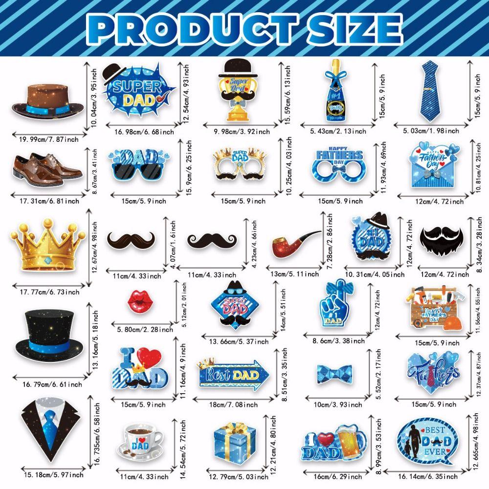 30pcs Blessing Father's Day Photo Props Blue Dress Up Costume Mask  Birthday Supplies
