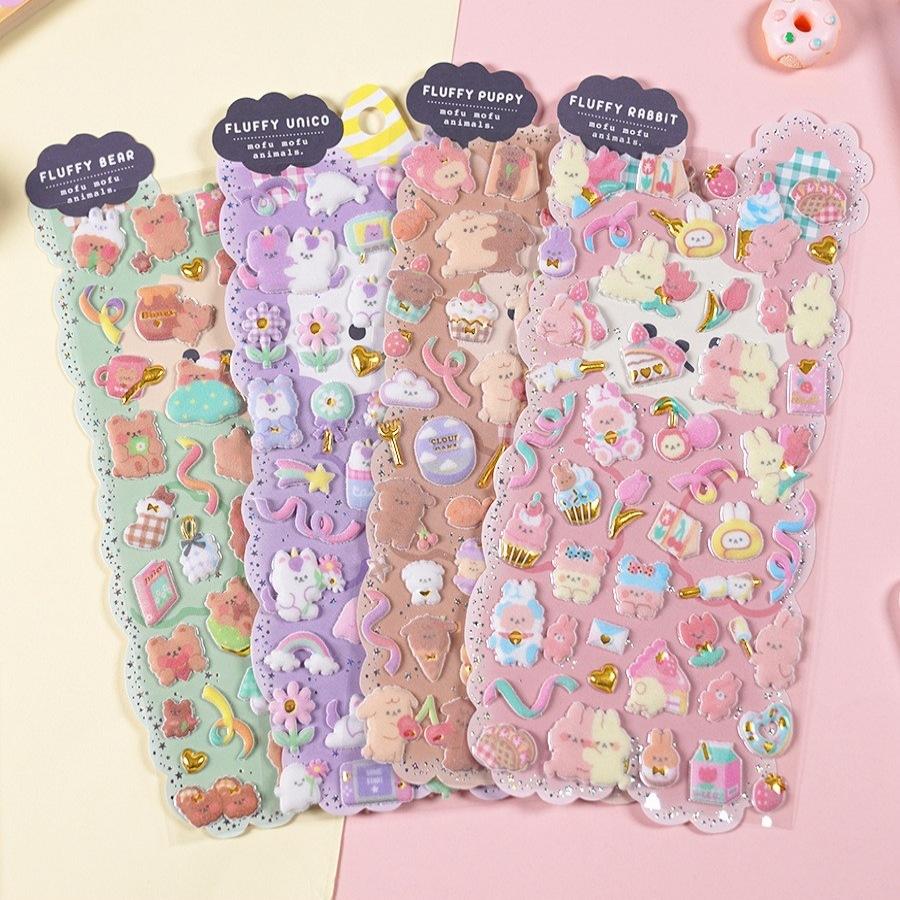 

Cute Cartoon Animal 3D Flocked Stickers DIY Sponge Relief Decals for Kids Stationery Phone Cases Scrapbooking Journal Decoration