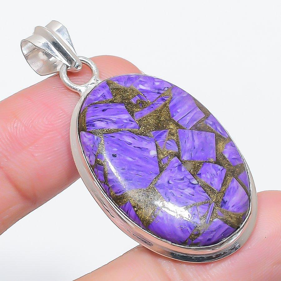

Natural Copper Charoite Gemstone 925 Sterling Silver Jewelry Pendant 1.97 J6G65