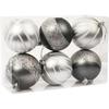 Set of 6 Graphite Plastic Baubles with a Diameter of 8 Cm