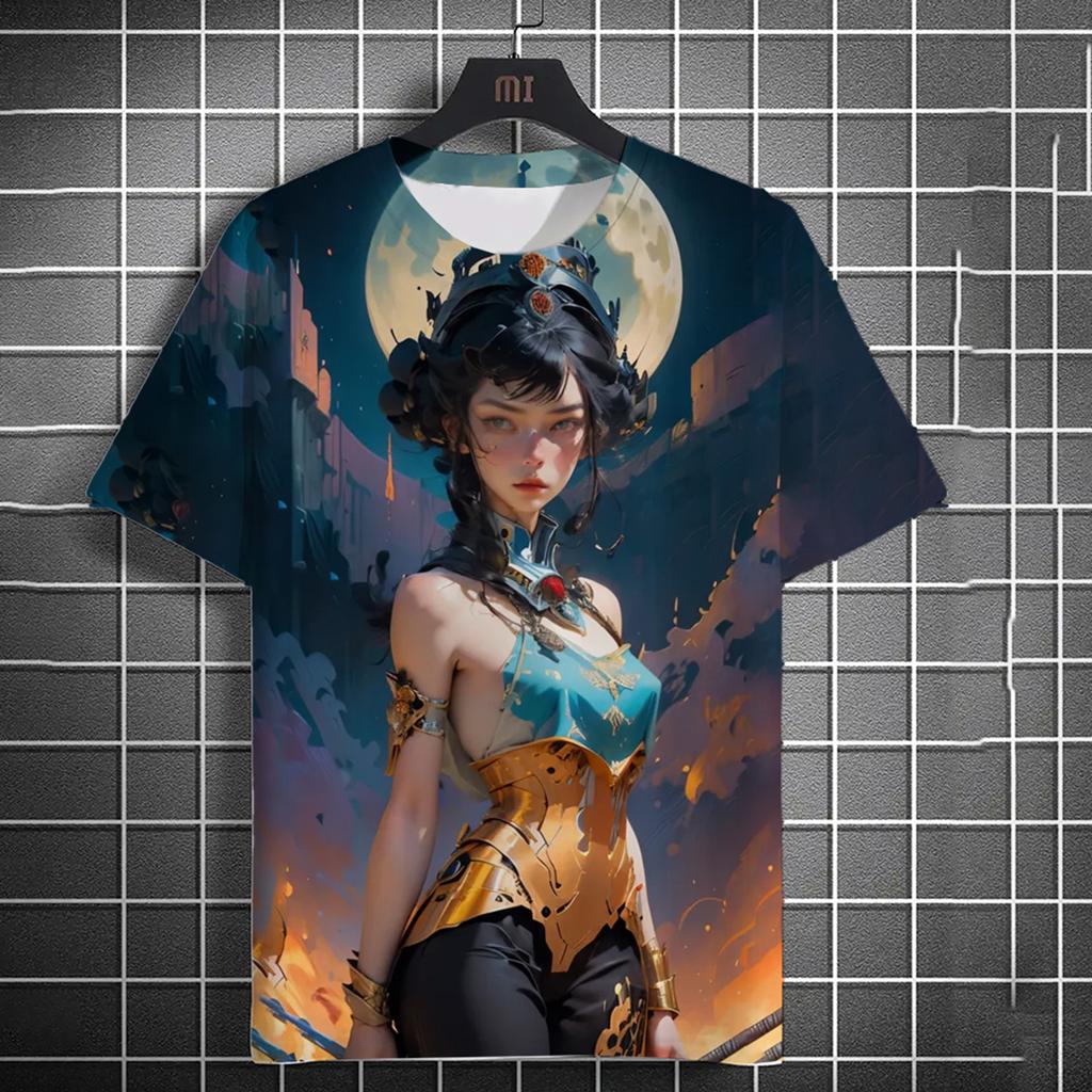 Trendy Men's 3D Personalized T-shirt Retro Anime Sexy Beauty Printed 3D HD Pattern Loose and Comfortable Daily Short Sleeve