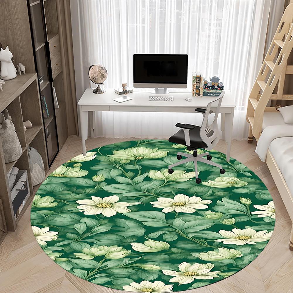1pc Floral Pattern Office Round Area Rug, Indoor Mat Suitable ForOffice, Under Office Chairs Bedroom Living Room Home Decor, Room Deco  D045