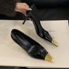 Fashion SUOJIALUN Spring New Brand Women Pumps Shoes Fashion Metal Pointed Toe Slip On Ladies Elegant Single Shoes Thin High Heel Pumps