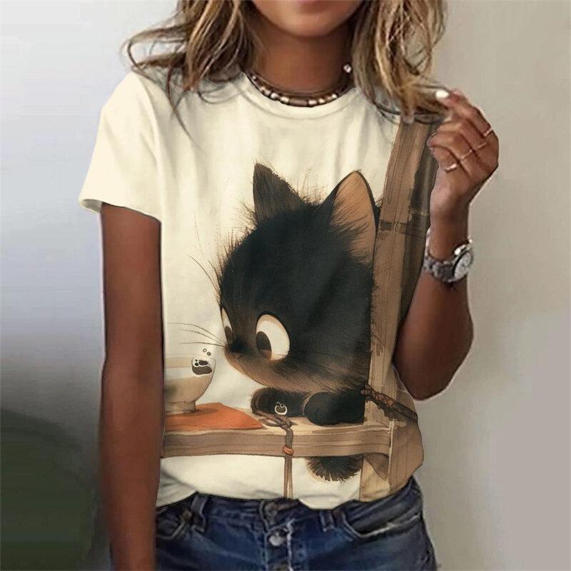 

Lady Fashion Top Clothes Cute Animal 3d Print Women s T Shirt Female Kawaii Black Cat Tshirt Girls Casual Funny Short Sleeve Tee S