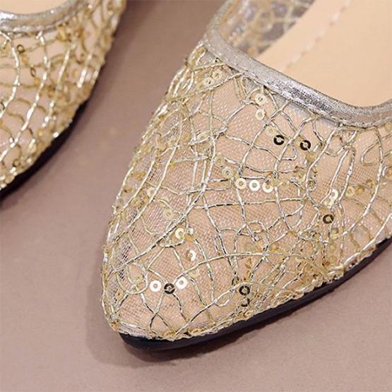 Women's Spring Summer All-match Mesh Sandals Plus Size Solid Color Thick Heel Flat Lace Shoes