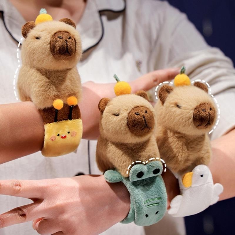 Capybara with Tangerine Plush Bracelet Fun Accessory for Children Kids Bracelet Cartoon Wristband Photo Props