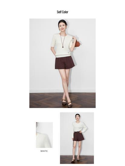 Light Luxury 3D Cable Knit Beaded Round Neck Long Sleeve Sweater Top for Women