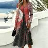 Women's Casual Halloween Print Long Sleeve V-Neck Dress with Pockets for Fall Party