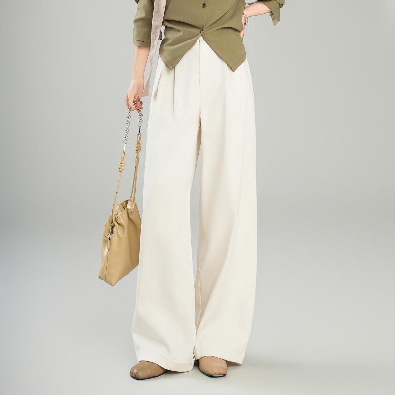 2026 Spring Women's Tencel Wool High-Waisted Wide-Leg Pants - Casual Loose Drapey Slimming Floor-Length Trousers