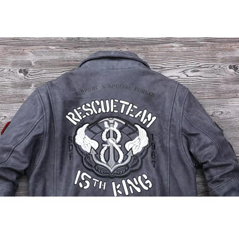 Chinese Size Blue Genuine Leather Jacket for Men Real Cowhide Skin Military A2 Flight Suit Embroidered Pilot Coats Mens Aviation Clothing Autumn