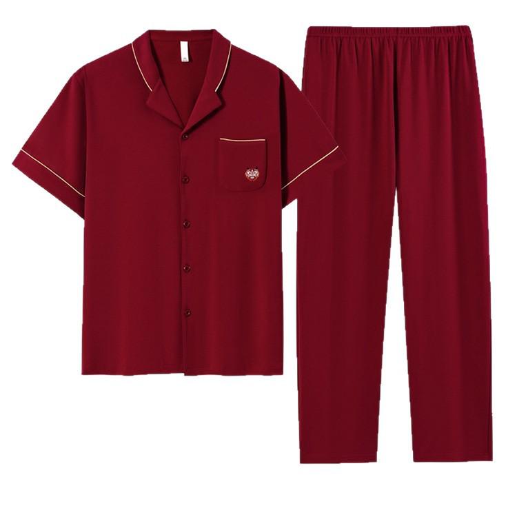 Rote Jahr des Drachen Lyocell Baumwolle Paar Pyjamas: Kurzarm, Lange Hose, Lässiger Cardigan für Zuhause oder Draußen