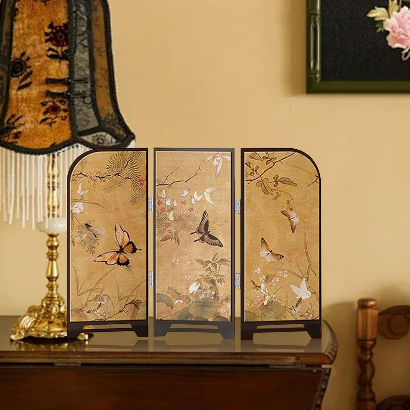 

Декоративная складная ширма, 3-секционная, Мини-фигурка фэн-шуй для полки в гостиной Butterfly