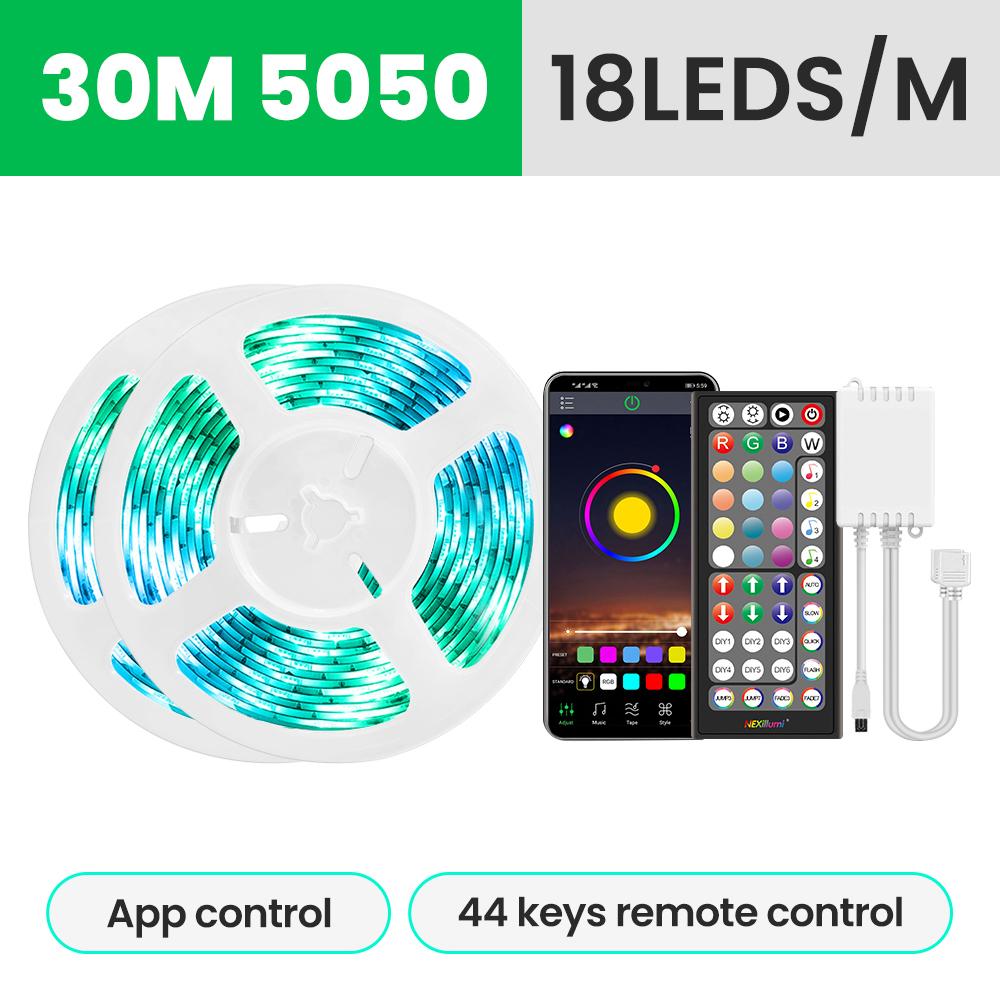 5050 RGB Led Strip Lights DC12V with 44-key Remote & APP Control, Music Sync Colorful Tape for Room Christmas TV Backlight Band