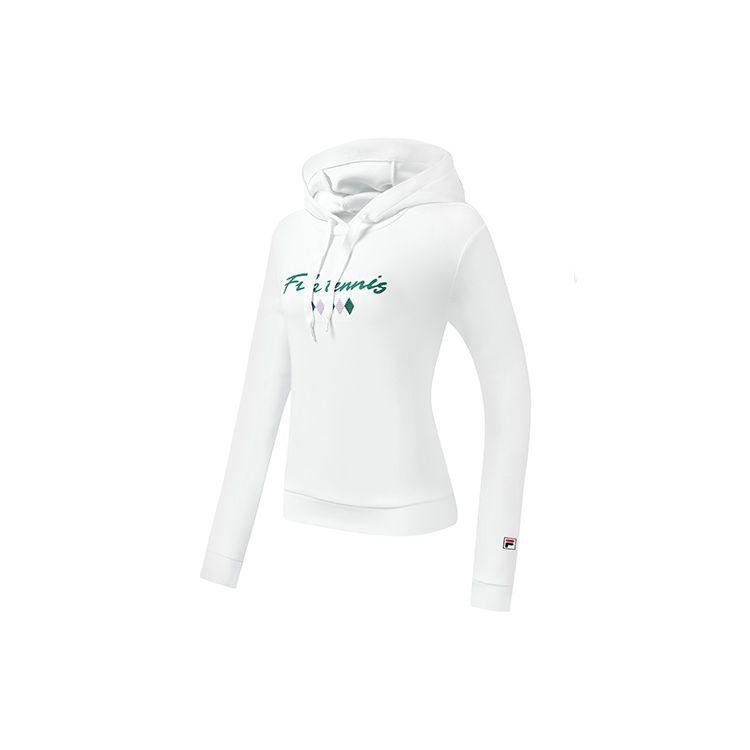 

FILA Letter Print Hooded Pullover Long Sleeve Sweatshirt Women sweatshirt Jade-White A11W313209F-WT