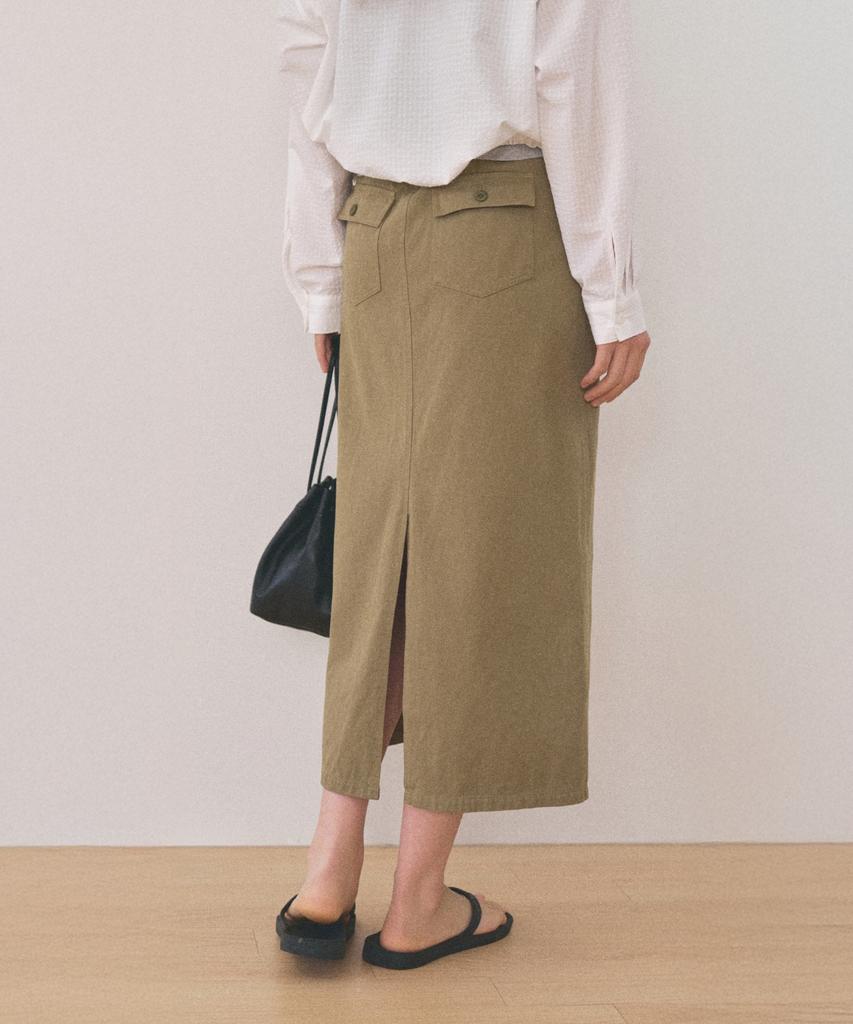 Manggomaenipeullijeu Hem Washed Skirt_Khaki