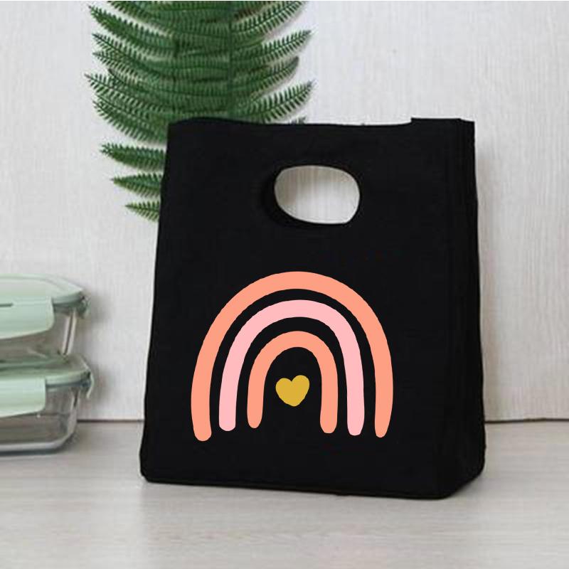 Rainbow Print Portable Lunch Bags Thermal Insulated Bento Box Tote Office Cooler School Picnic Food Storage Pouch for Women Kids