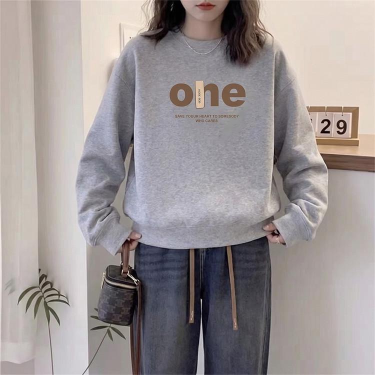 Simple letter print fashionable round neck loose and lazy 2026 Spring and Autumn new long sleeved hoodie for women with small stature