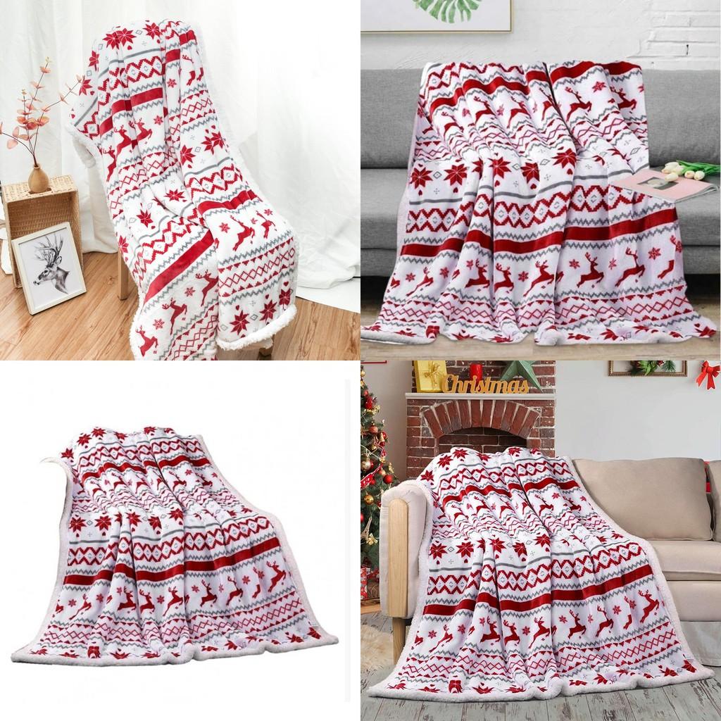 Festive Plush Blanket With Reindeer Cartoon Design For Couch And Bed