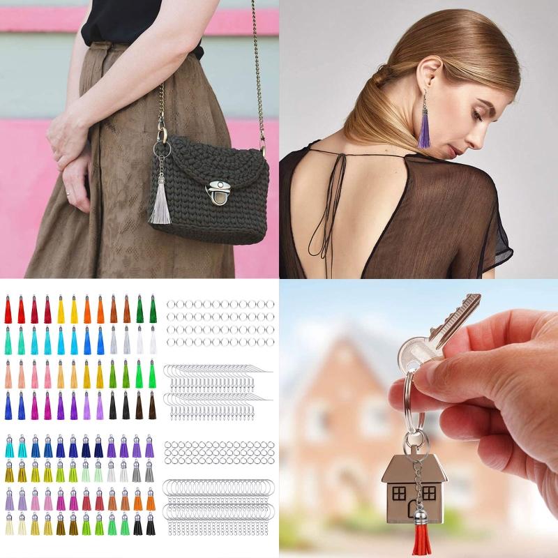 Tassels for Jewelry Making 48 pcs Leather Tassel Keychain Charms Bulk with 96pcs Jump Rings for Earrings for Key Chain C