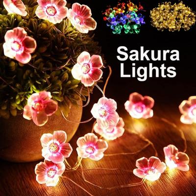 1PC Cherry Blossom Flower String Lights Battery Operated for Bedroom Room Dressing Fence Tree Courtyard Decor Atmosphere Light