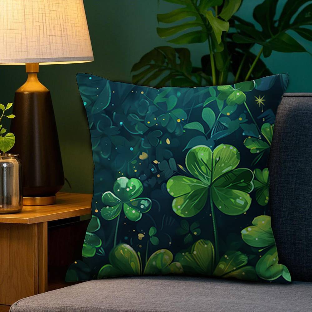 Lucky Four Leaf Clover Pillow Case Plush Fabric Soft Double Sided Print Home Sofa High Quality Cushion Cover Throw
