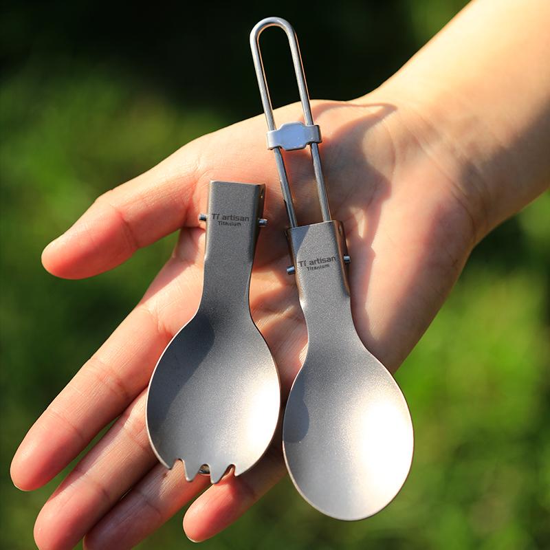Titanium Spoon Spork Ultralight Portable Cutlery Foldable Handlle Tableware for Outdoor Camping