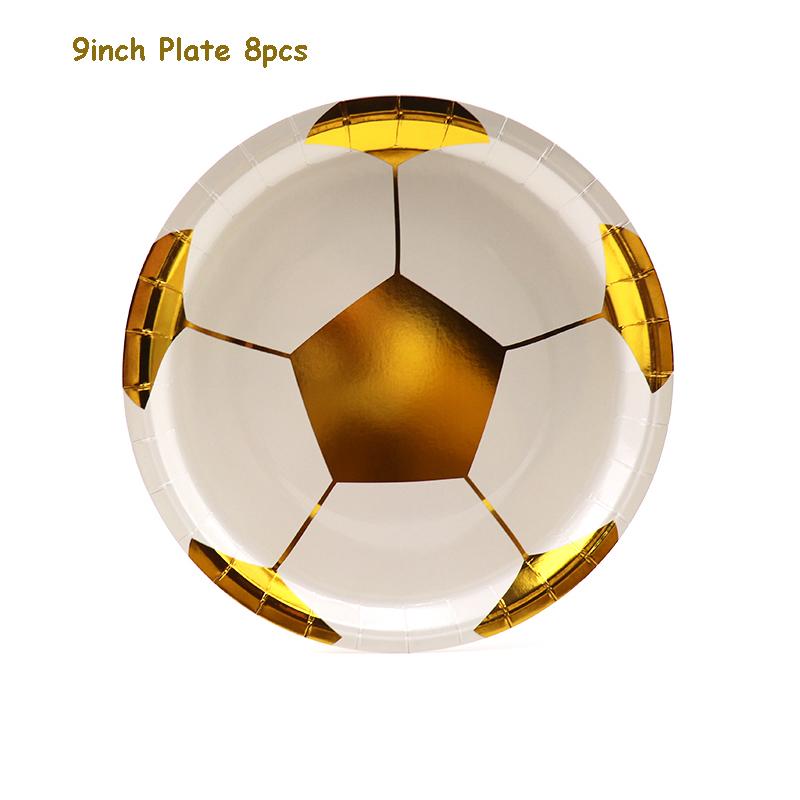 Golden World Football Soccer Kids Birthday Party Decoration Plates Straw Bunting Loot Bag Tablecloth Soccer Party Supplies