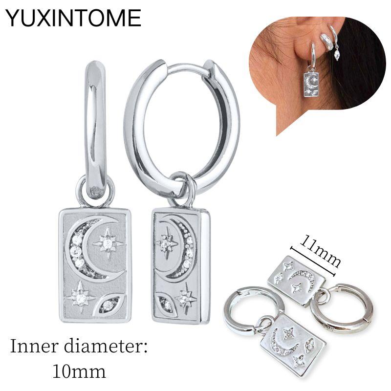 925 Sterling Silver Needle Vintage Square Round Pendant Earrings For Women Crystal Shell Geometric Earrings Fashion Jewelry