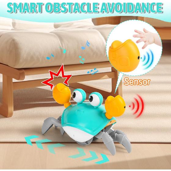 Crawling Crab Baby Toy, Tummy Time Toy for Infant 3 6 9 12 18 24 Month, Walking Dancing Interactive Sensory Crab with Light Music, Birthday Gift for