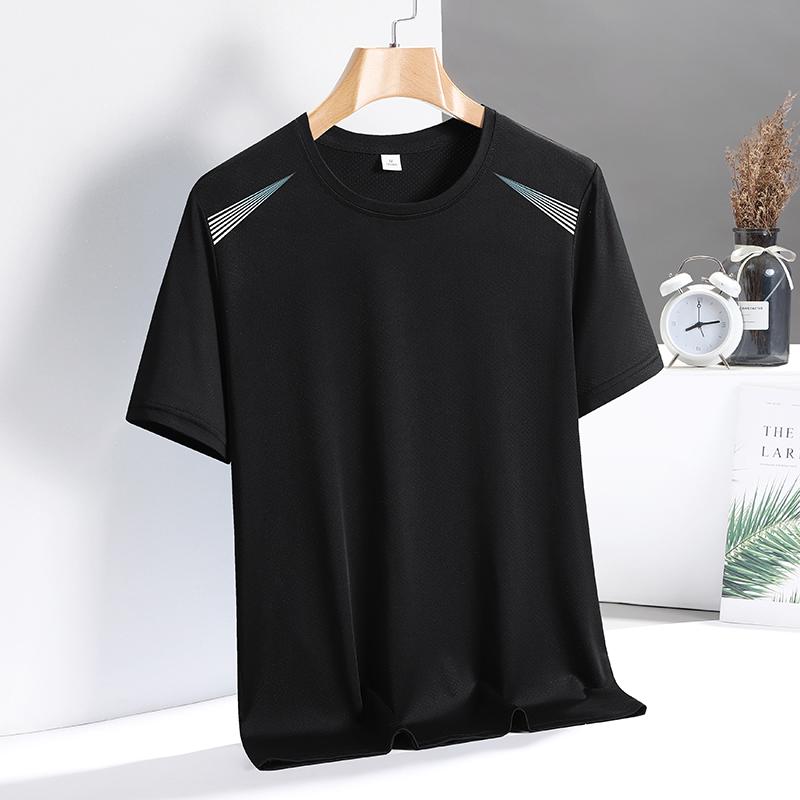Camouflage Ice Silk Short-sleeved T-shirt Men's Thin Loose Quick-drying T-shirt Running Sports Elastic Men's Top Large Size