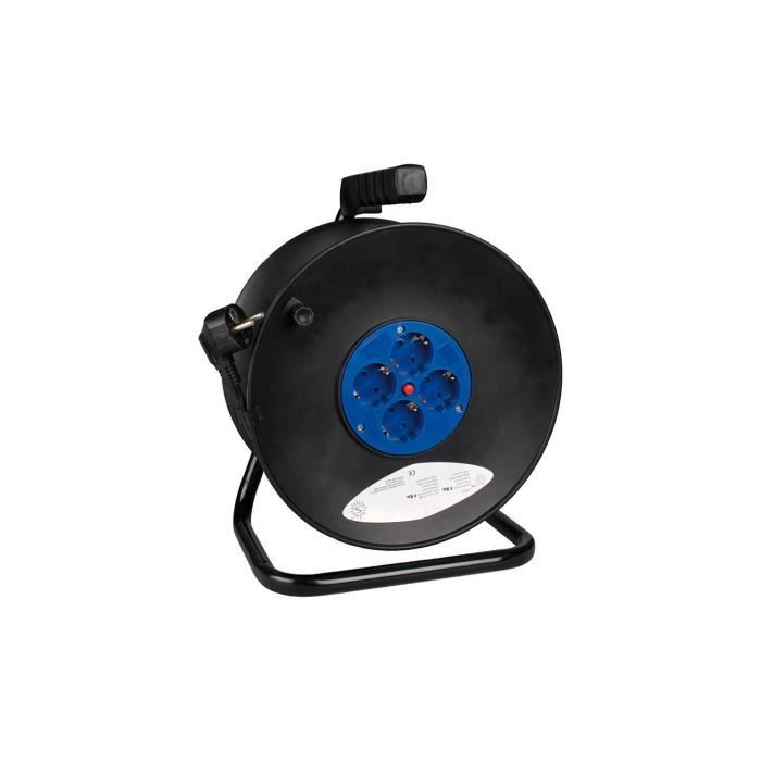 Enrouleur de câble 50m 3x1,5mm avec 4 prises bipolaires et T/Tl Solera - GENERIQUE