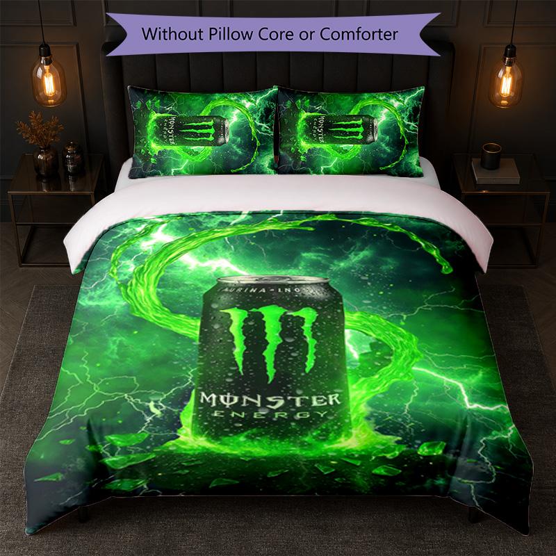 Monster Energy Print 3-delige Dekbedovertrekset 1 Dekbedovertrek en 2 Kussenslopen Zacht Beddengoed Voor Huishoudelijke Slaapkamer