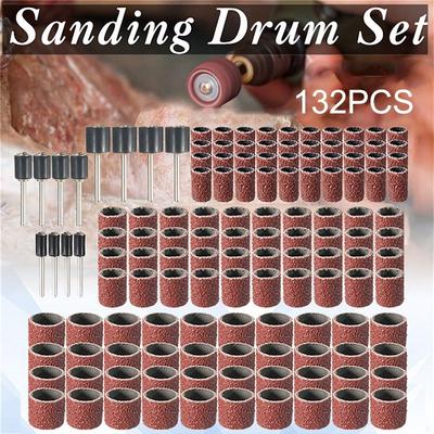 132 Pcs Sanding Band Drum Sleeve Set Mandrels Rotary Tool For Dremel 120 Grit