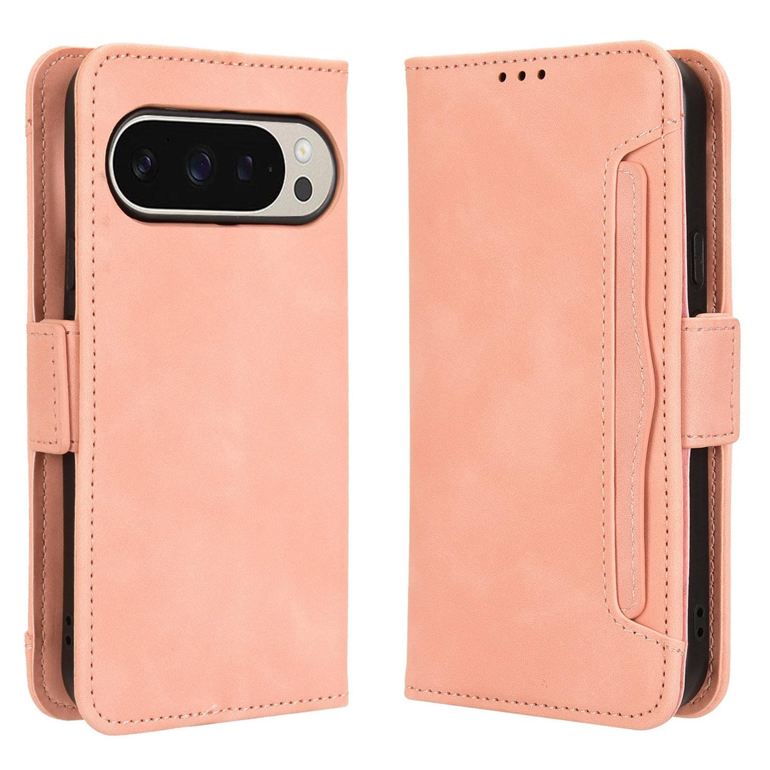 

For Google Pixel 9 Pro/Pixel 9 Case Wallet Card Slots PU Leather+TPU Full Protection Phone Cover Pink