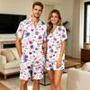 Herenbloemenprint Korte Mouw Pyjamaset met Borstzak voor Casual Slaapkleding en