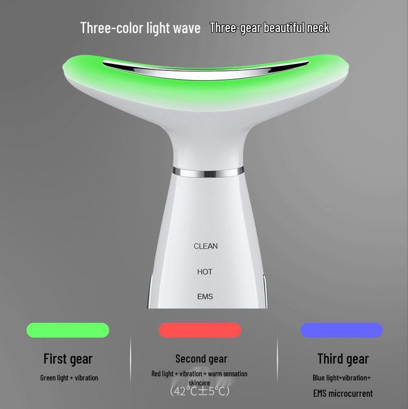 Tri-Color Spectrum Neck and Skin Rejuvenation Device: Handheld Microcurrent Vibration Massager for Anti-Aging and Lifting