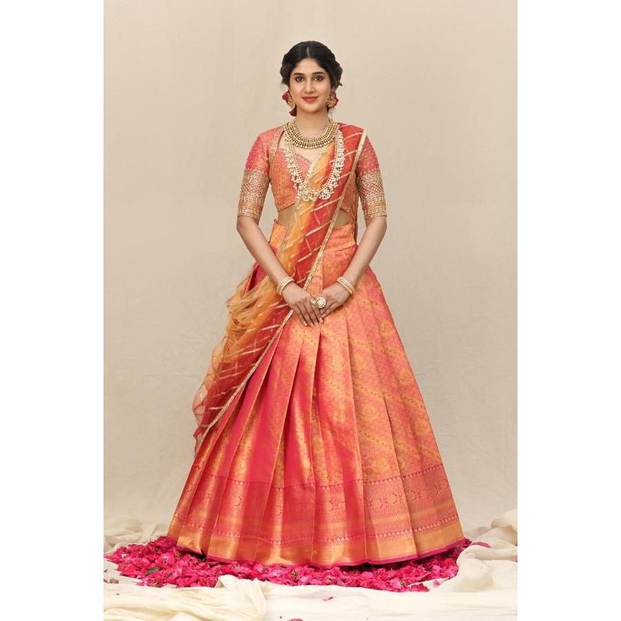 

Kanjiveram Silk PURE Zari HALF SAREE с блузкой вместе с Duppta