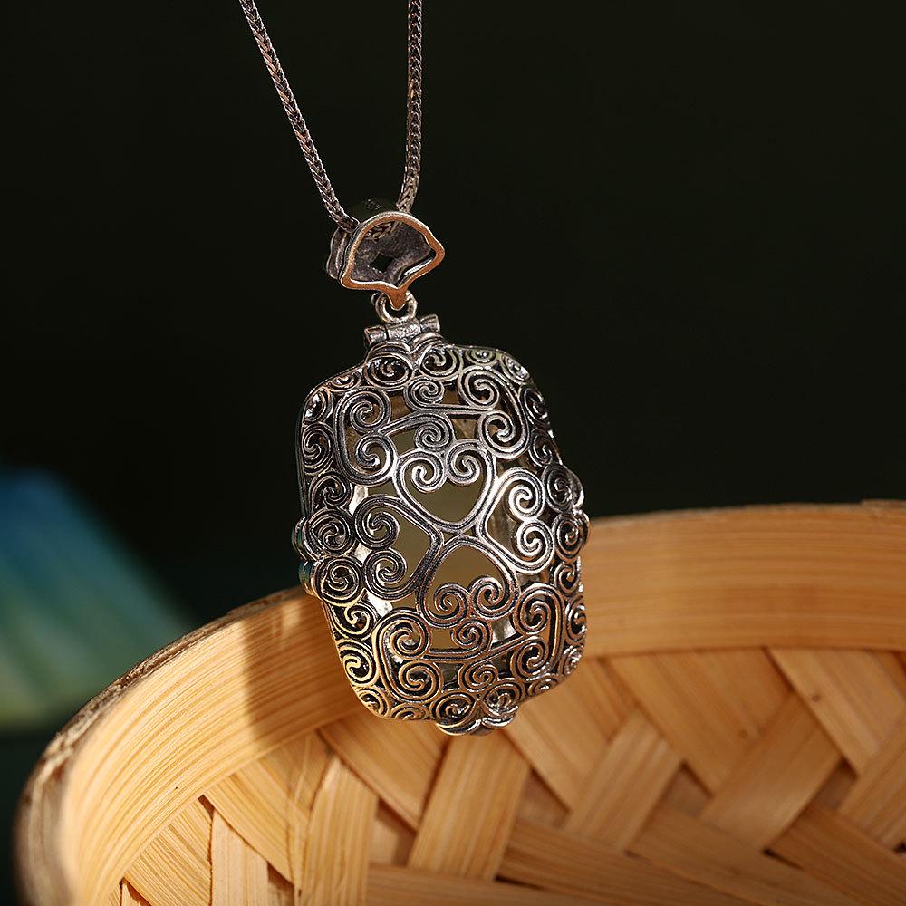 12-Piece Vintage Ethnic Style S925 Silver & Hetian Jade Pendant Set with Auspicious Cloud and Ga'u Box Design