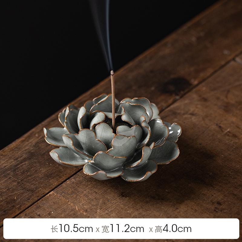 Handmade Ceramic Ge Kiln Peony Thread Incense Stove Incense Insertion Retro Home Interior Creative Sandalwood Agarwood Seat
