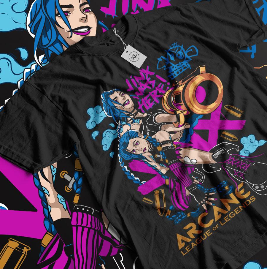 Jinx Arcane T-Shirt Japanese Anime Cartoon Jinx Arcane Graphic T-Shirt All Size Unisex T-Shirt