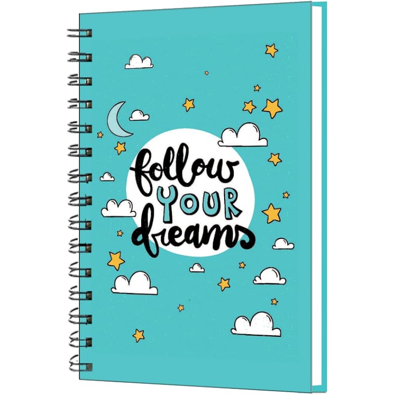 AccuPrints Wiro Hard Bound Size -A5 (6 by 9 Inch) Notebook Diary Ruled 200 pages-Notebook Diary (Follow Your Dream)