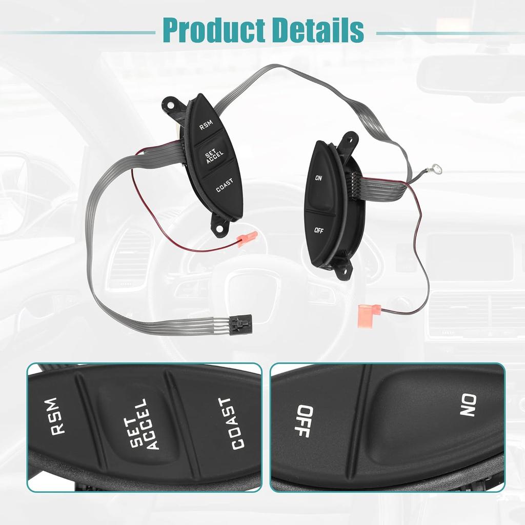 ACROPIX Left Right Side Steering Wheel Cruise Control Switch Button with Cable Fit for Ford Explorer - Pack of 2 Black